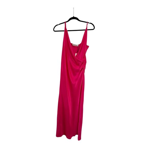 ZARA Draped Sexy Strappy Barbie Pink Midi Satin Slip Dress NWT Blogger Fav XL - Picture 12 of 16